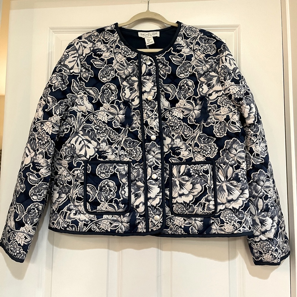 NWT Rachel Zoe blue/white floral spring jacket! Quilted.
